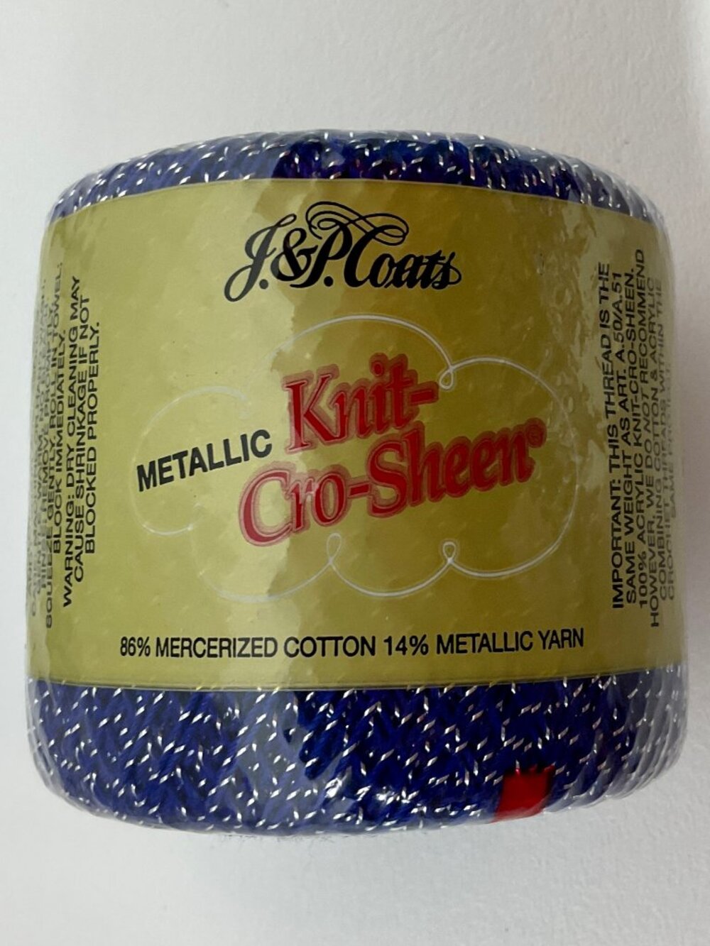 Vintage J&P Coats Knit-Cro-Sheen Blue and Silver Metallic Crochet Thread